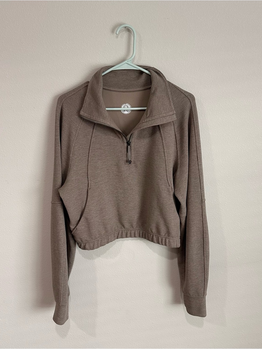 Lululemon Scuba Cropped Funnel-Neck Half-Zip Sweater - Warm Ash Grey - Waffle